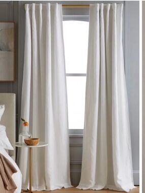 NWT QUINCE Set Of 2 48x84 European Linen Room Darkening Curtains Cream 7170